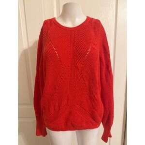 Vince Camuto Red Lace Up Back Knit Sweater Women's Medium Ribbed Pullover